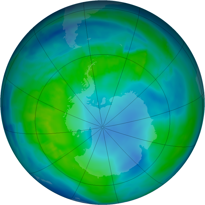 Antarctic ozone map for 23 April 2015